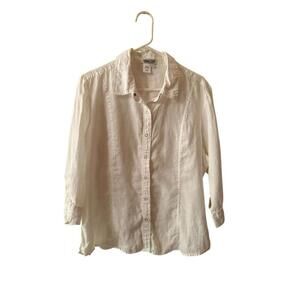 Coldwater Creek Long Sleeve Collared Button 100% Linen Blouse in White - Sz PXL